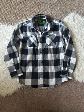 DIXXON Boys Blue Black and White Plaid Button-Front Shirt